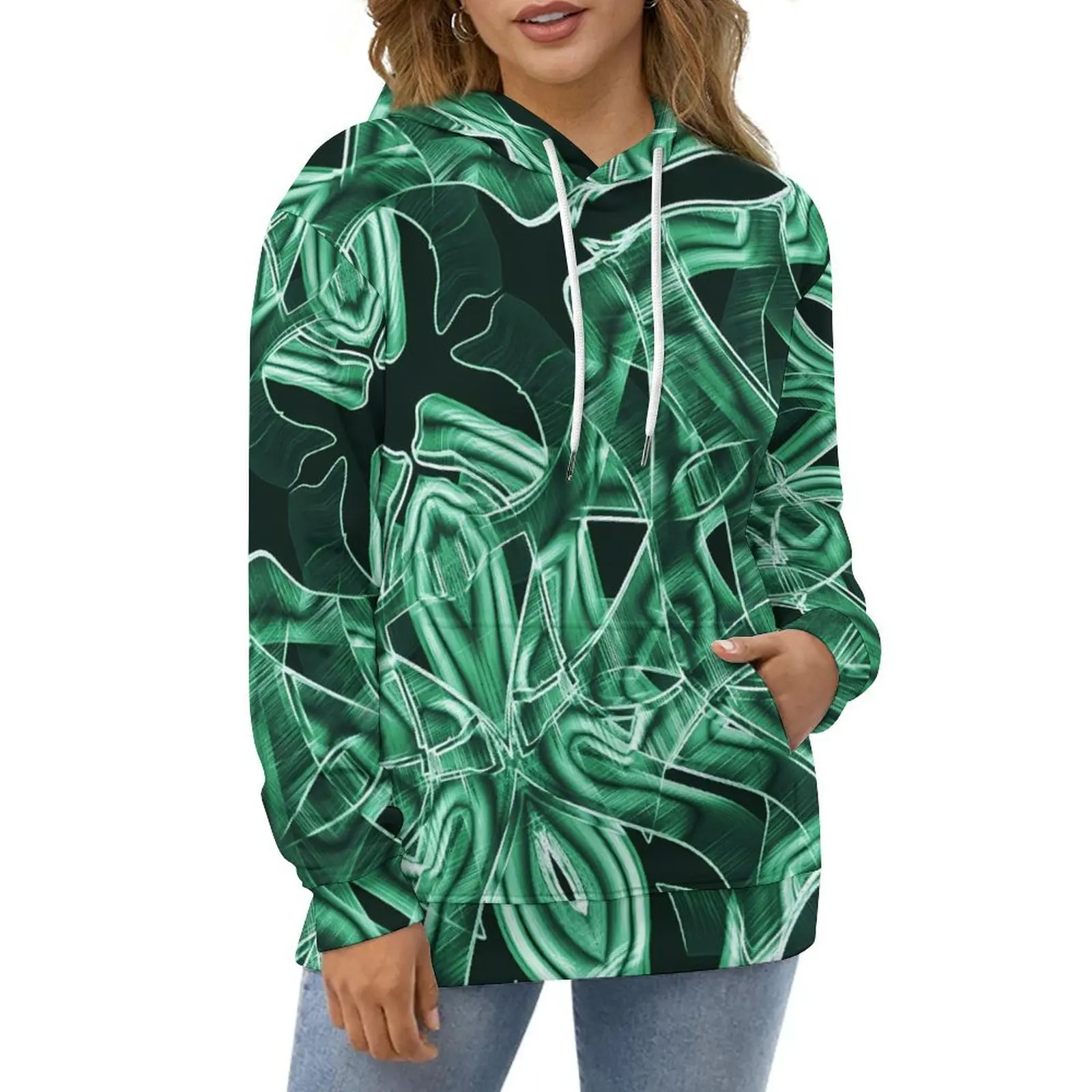 

Abstract Curve Casual Hoodies Acrylic Print Pullover Hoodie Ladies Long Sleeve Harajuku Design Loose Oversize Hooded Sweatshirts