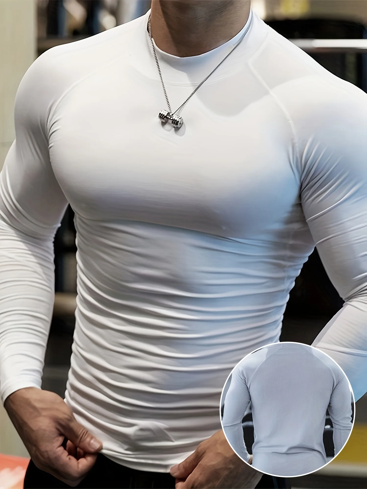 Men Muscle Shirts Turtleneck Long Sleeve Quick Dry Slim Fit for Men Workout Gym Fitness Underwear Tee Shirt