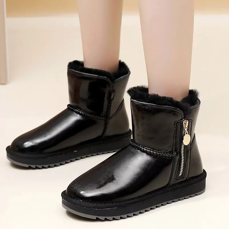 

Careaymade-Genuine leather women's snow boots leather Plush thickened short waterproof anti-skid zipper warm cotton shoes winter