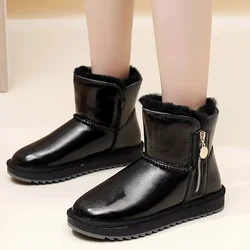 Careaymade-Genuine leather women's snow boots leather Plush thickened short waterproof anti-skid zipper warm cotton shoes winter