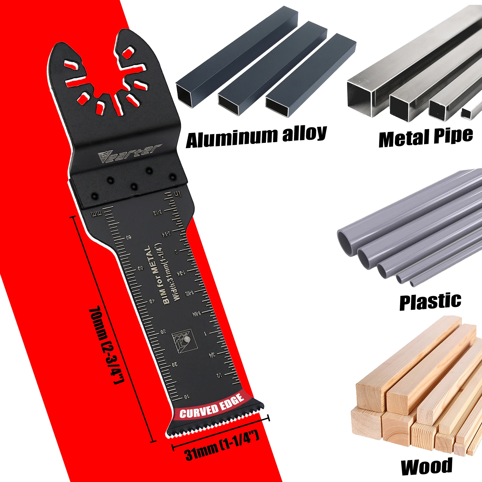 Imagem -02 - Vearter 7pack 31 mm Lâmina de Serra Oscilante Extra Longa Bimetálica Corte de Precisão de Borda Curvada para Metal Madeira Pregada Drywall Pvc