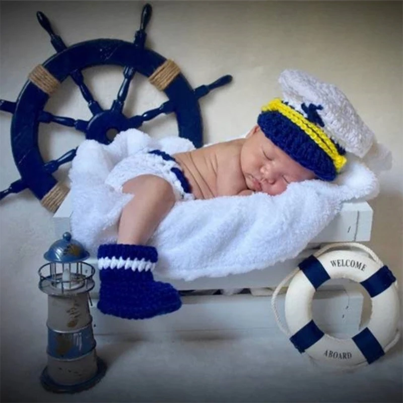 1 Set Newborn Photography Clothing Baby Girl/Boys Crocheted Knit Costume Outfits Photography Props Includes Hat & Diaper 0