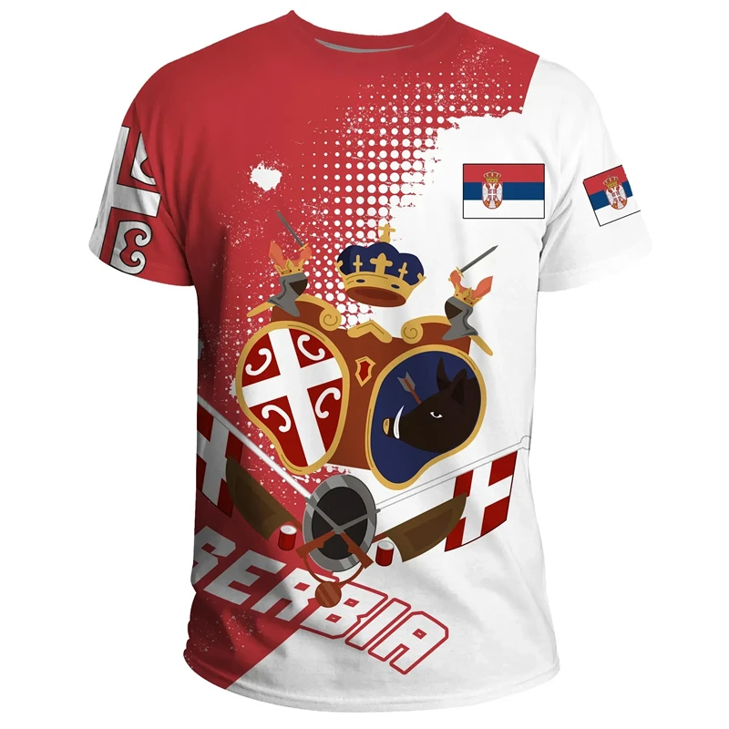 Summer New Serbia Men Women Casual T-shirt Serbia Flag National Emblem 3d Print Oversized Loose T-shirt Fashion Street Tops Tees