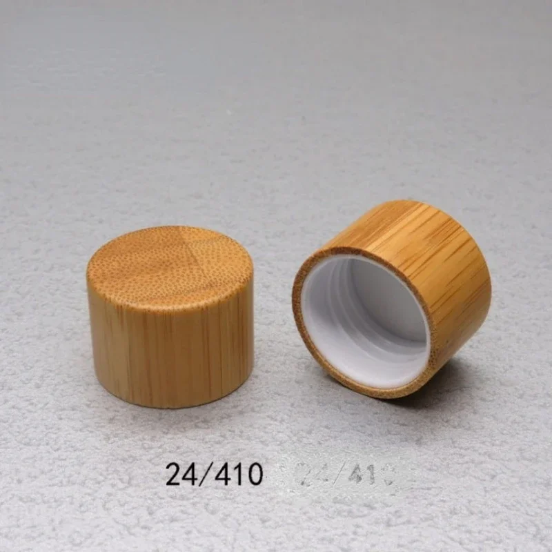 Nature Wooden Cap 18mm 20mm 24MM 410 Bamboo Screw Top Bottle Caps with Drops Plug for Essential Oil Perfume Packaging