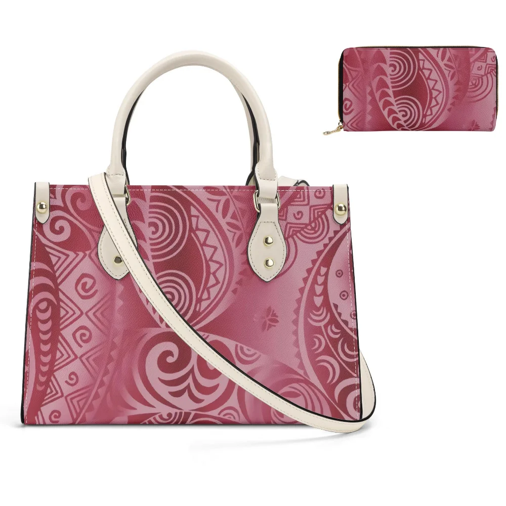 

2025 Women'S Luxury Pu Leather Tote And Purse Hawaiian Polynesian Art Vintage Print Pop Ethos Shoulder Bag