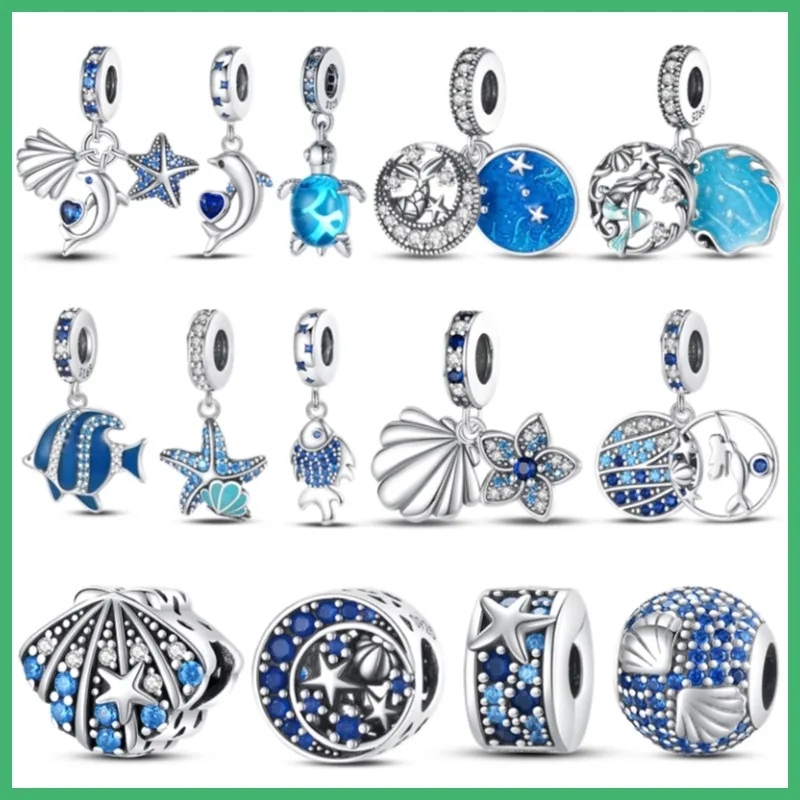 Original 925 sterling silver slippers, crab starfish ocean vacation women's fashion charm beads, suitable for DIY bracelets