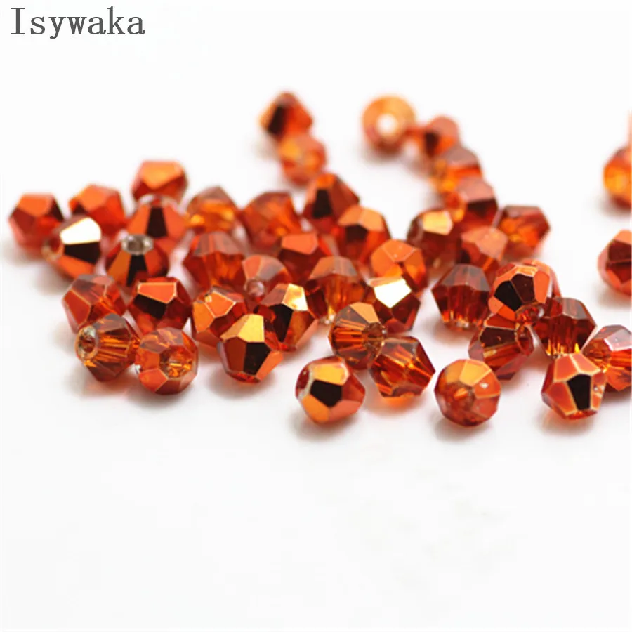 Isywaka Ran Orange Color 100pcs 4mm Bicone Austria Crystal Beads charm Glass Beads Loose Spacer Bead for DIY Jewelry Making