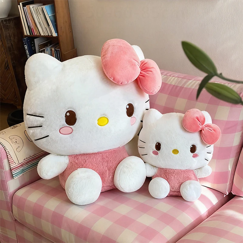 

New Sanrio Kawaii Shy Plush Toy Kitty KT Cat Hello Kitty Doll with Lovely Bow Pink Girl Gift for Kids Birthday Xmas Present