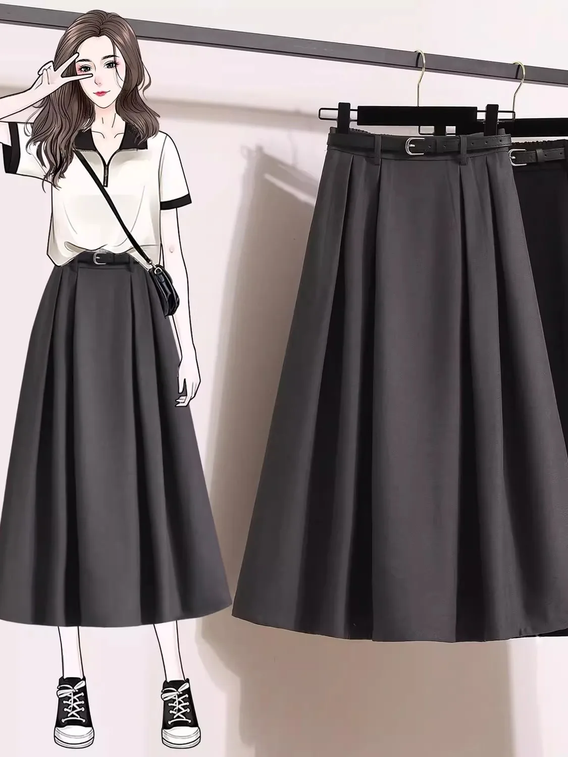 

ay Suit Sle Pleated Skirt for plus Size Women Slimming Drapey High Waist A-Line Summer New Sle Elastic Waist Skirt