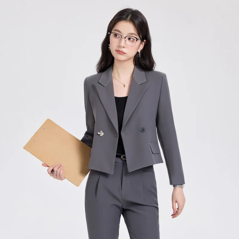 

Формальный женский костюм для студентов колледжа, спецодежда для интервью, высококачественный весенне-осенний женский профессиональный костюм с серой юбкой