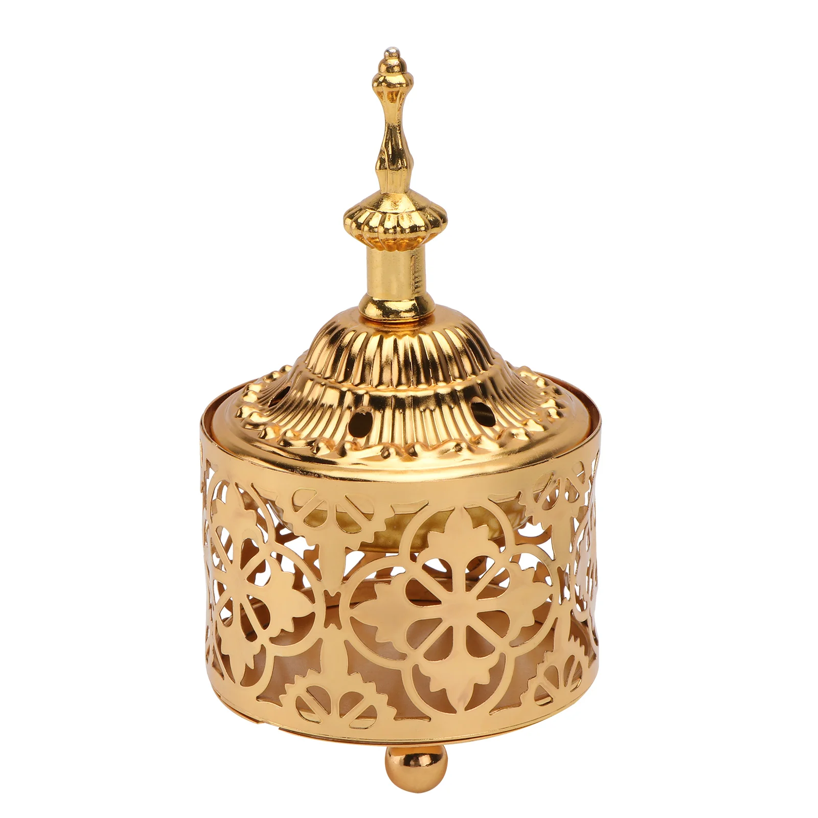

Metal Incense Burner Candlestick Shiny Electroplated Surface Strong Middle Eastern Carved Design Creative Base Safe Home