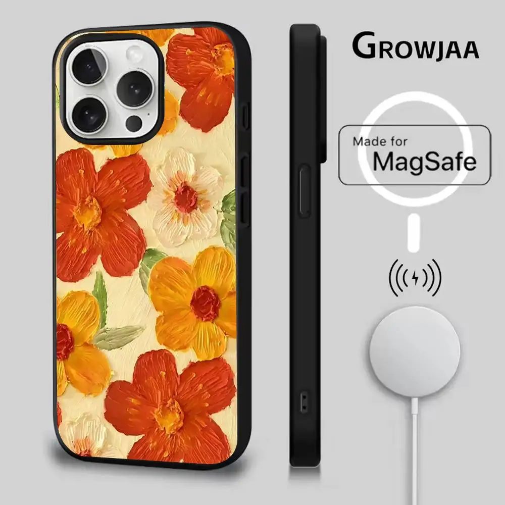 Чехол для телефона с рисунком оранжевого цветка для iPhone 17,16,15,14,13,12,11, Pro, Max, Plus, Mini, SE4, E с магнитной беспроводной зарядкой Magsafe
