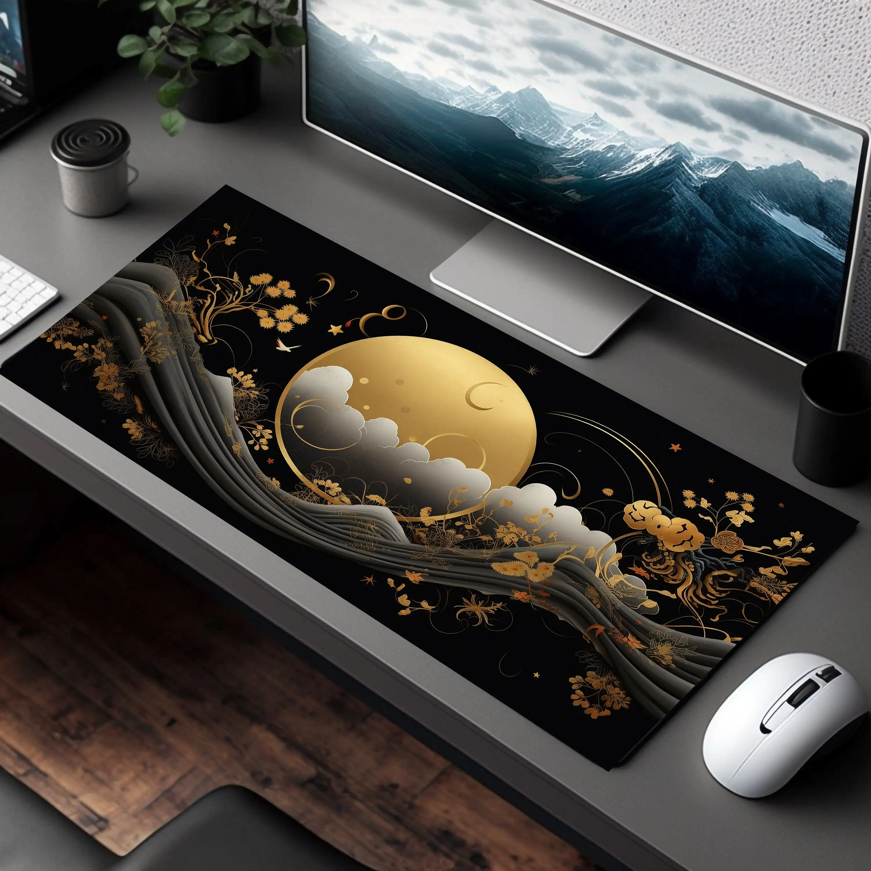 Golden Celestial Desk Mat, Non-slip Waterproof Mouse Pad, Office and Gaming Desk Decorative Mat, Perfect Gift for Friends.