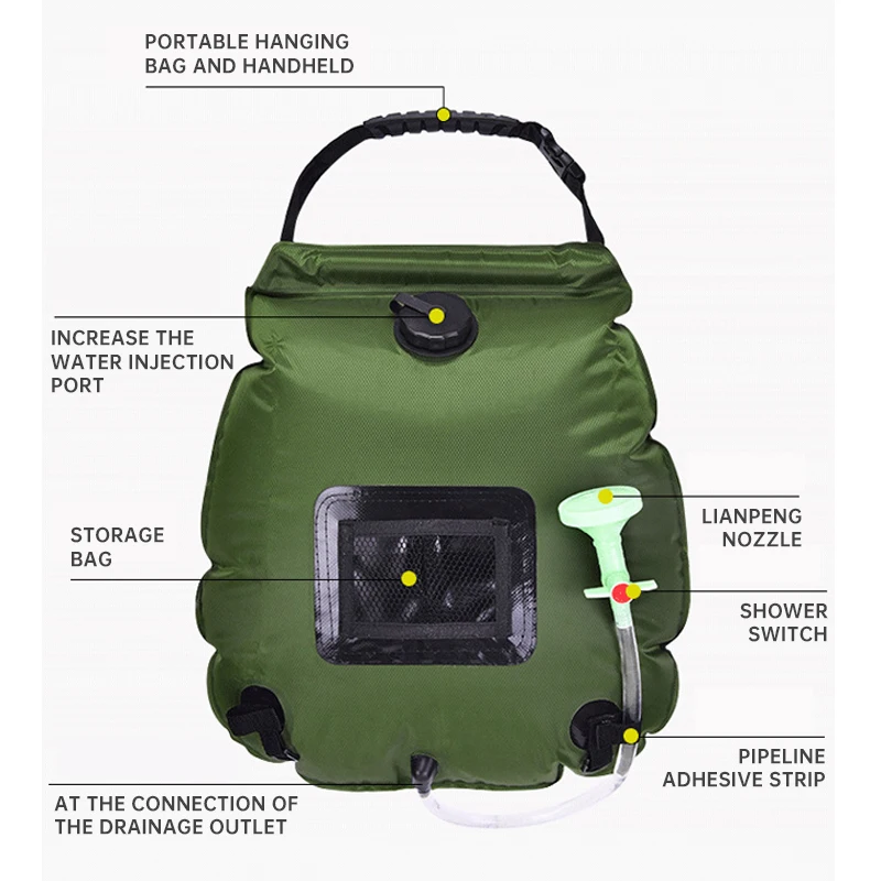 Imagem -02 - Bolsa de Banho Solar ao ar Livre Auto-drive Acampamento Bolsa de Água Quente Campo Portátil Bolsa de Armazenamento de Água de Banho de Sol 20l