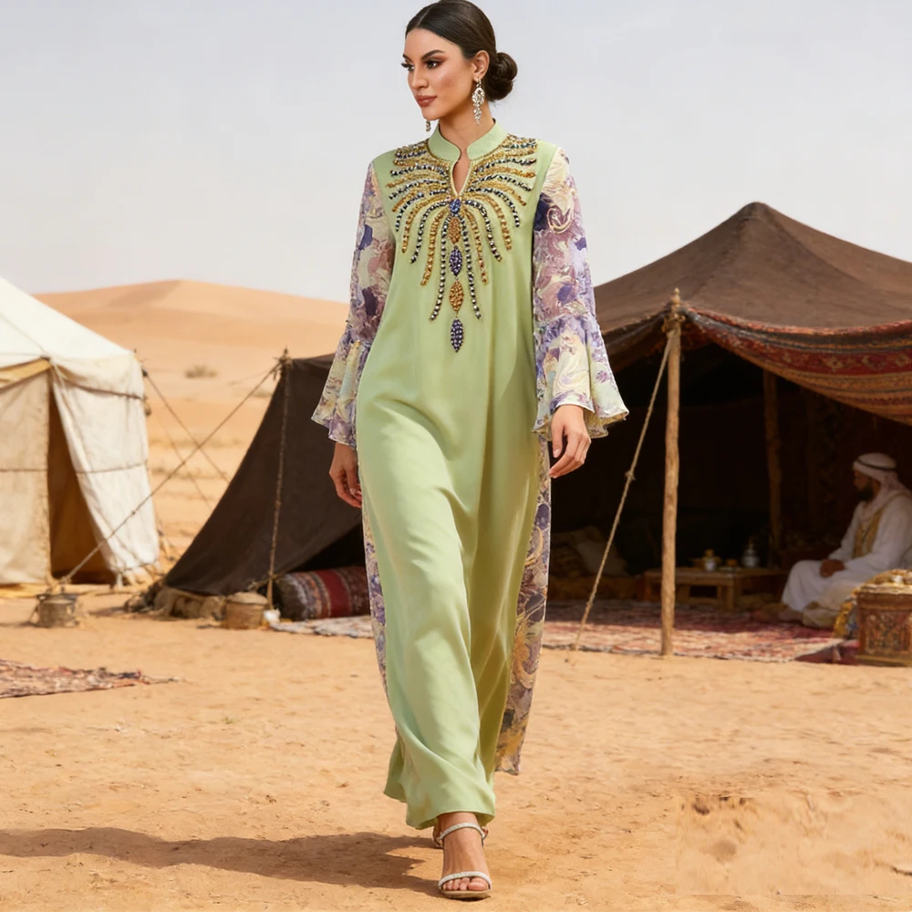 

Мусульманское платье-джеллаба для Ид с вышивкой и бисером, абайя, дубайский кафтан, исламская одежда для Рамадана, абайи для женщин, мусульманские платья