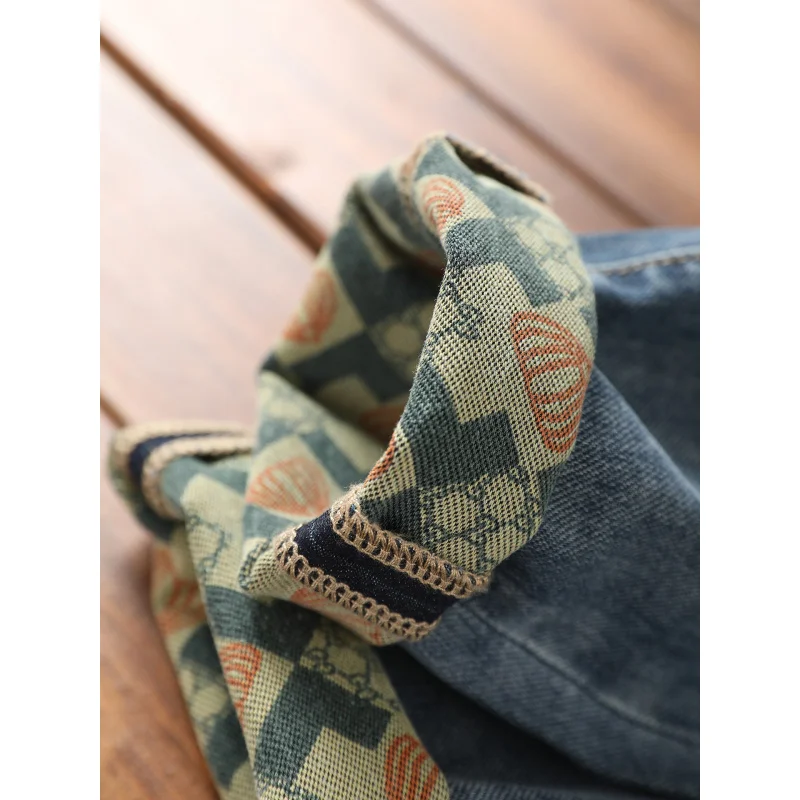 

Summer thin jeans men's trendy pants with flared cuffs and colorful bottom printed casual elastic small leg long pants