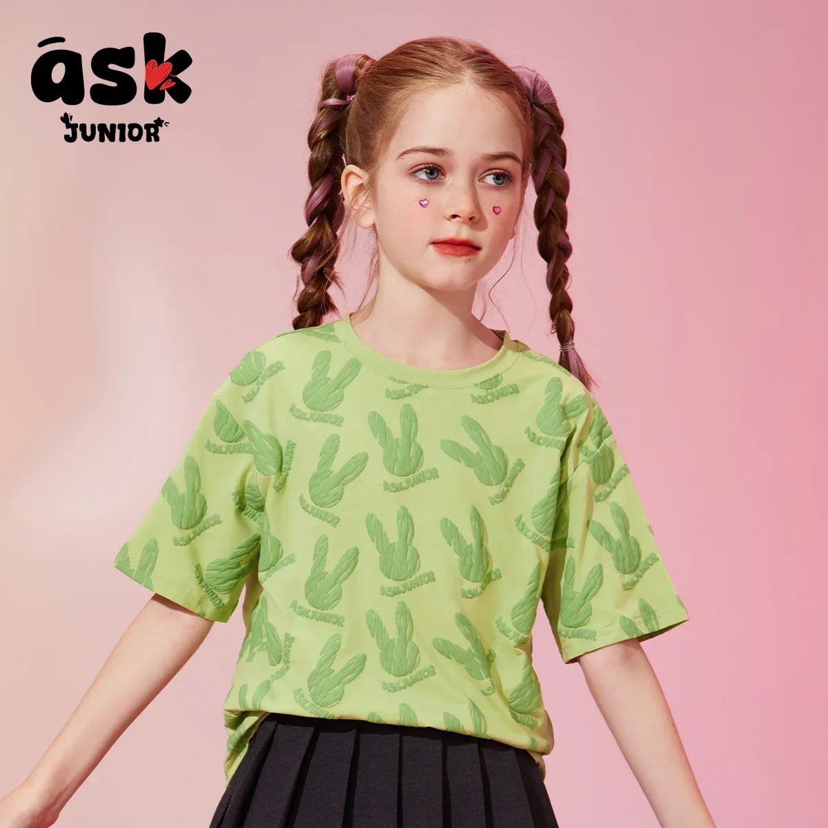 تي شيرت صيفي رقيق متوسط الحجم للأطفال الصغار بأكمام قصيرة من إسأل فوم على شكل أرنب مطبوع بالكامل #5