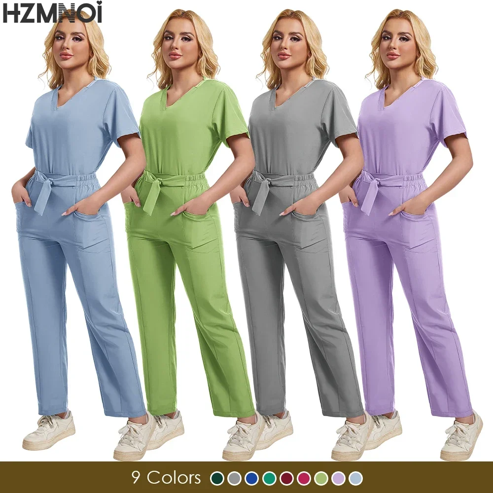 Medische Uniform Scrub Sets Uniform Vrouwen Joggers Veterinaire Dierenkliniek Verpleging Accessoires Ademende Top Broek Set Met Korte Mouwen