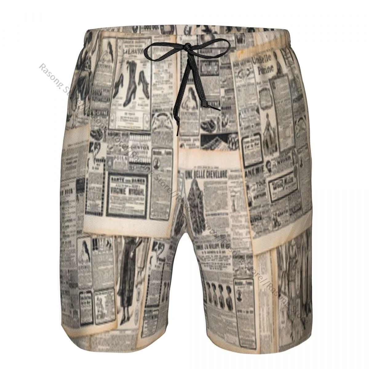 

Быстросохнущий купальник, Пляжная короткая доска для мужчин, в винтажном стиле, с нанесением сепии, с принтом газеты, купальный багажник