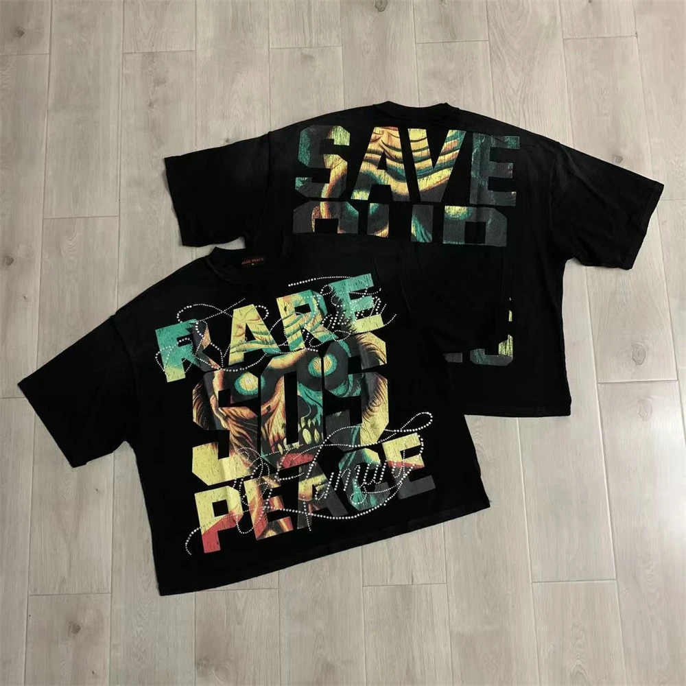 Oversized RARE PEACE Save Our Souls Graphic Crop Diamond T Shirt Men Women Best Quality Tee Tops T-Shirt