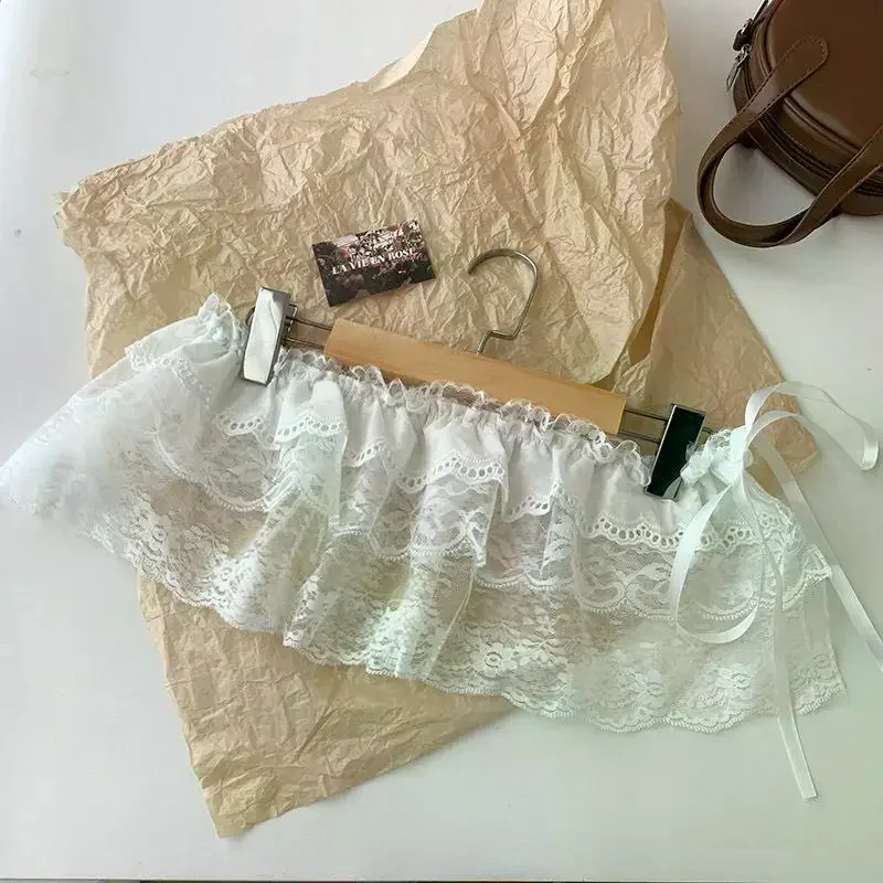 패션 레이스 불규칙 스커트 커튼 화이트 플라워 레이스 메쉬 하프바디 스커트 여성 여름 바지 청바지 장식 밑단