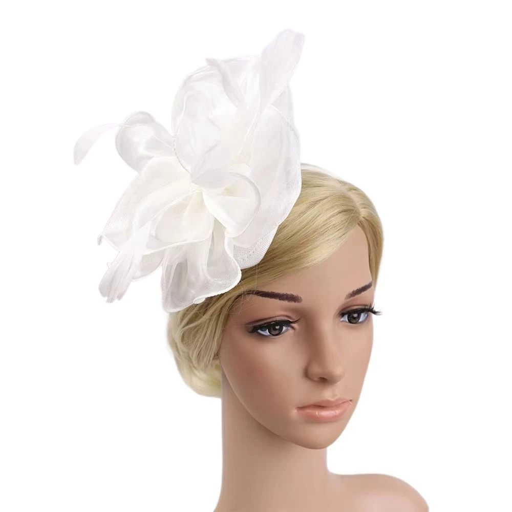 

Solid Color Feather Flower Mesh Headband Elegant Wedding Fascinators Organza Feather Headdress Hair Ornament Net Yarns