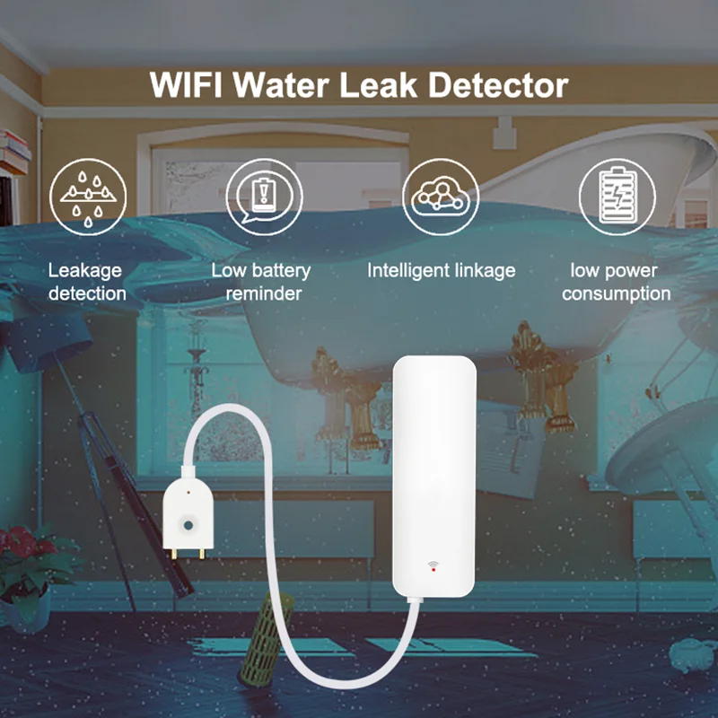 

CPVAN WiFi Water Leak Sensor Alarm detecto support Tuya/Smart Life APP control for Home Security System Water flow leak Detector
