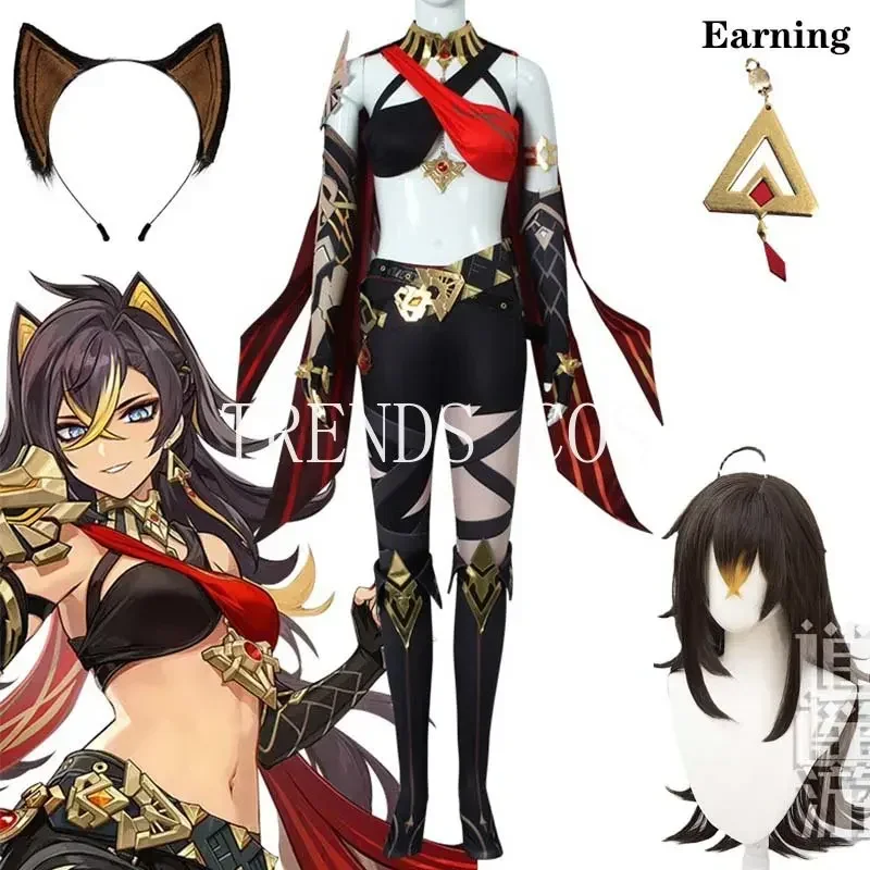 

Dehya Cosplay Costume The Eremite Dehya Outfits Wig Ears Earnings for Comic Con Anime Cosplay Dehya