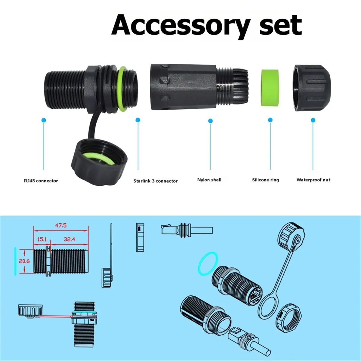RJ45 to for Gen 3 Waterproof CAT6 RJ45 Mount Panel Socket Wire Network Connector Ethernet Cable Connection