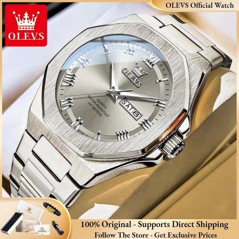 

OLEVS 3727, мужские часы, лучший бренд для отдыха, кварцевые часы из нержавеющей стали, водонепроницаемые, со светящейся датой, спортивные высокие мужские часы, хит продаж