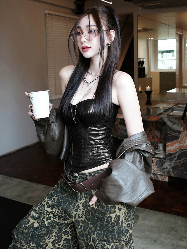 Kliou بو الجلود تانك القمم امرأة مثير الصدر التفاف قبالة الكتف عارية الذراعين شكل الخصر نظرة أنحف الساخن الفتيات الشارع سترة الموضة #6