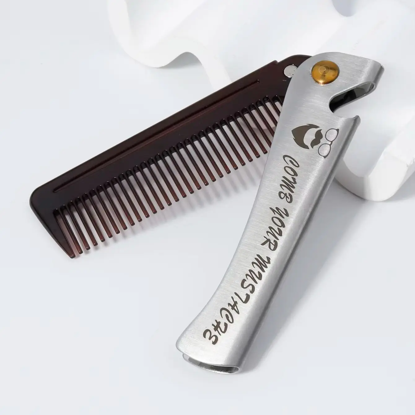 Folding pocket comb, fine toothed comb straightener, used for daily hair and beard styling, Special for Real Hair Wigs