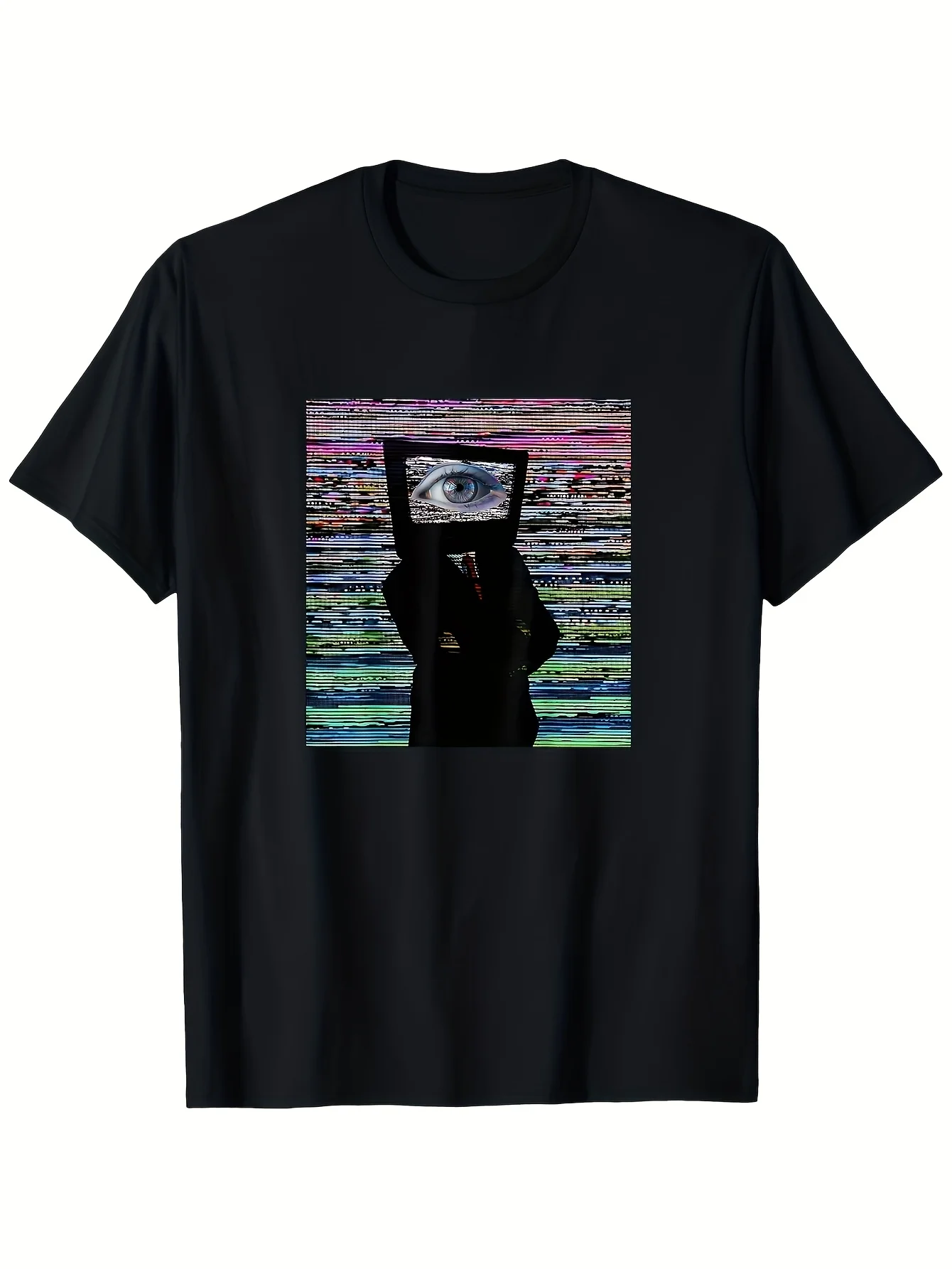 2026 Men'S Distinctive Weirdcore Style Graphic T-Shirt Featuring a Glitch TV Head Design - Crafted from Soft, Breathable Materia