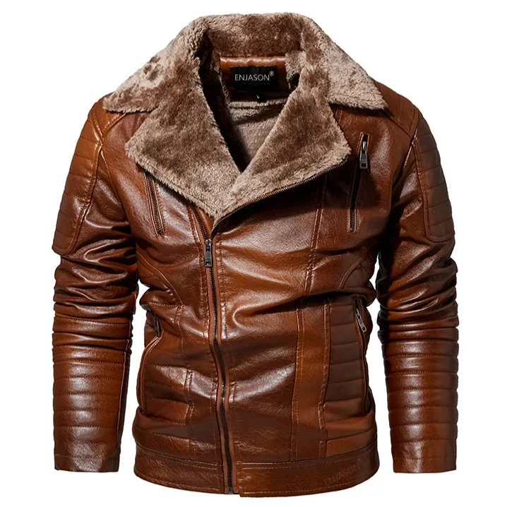 Chaqueta de cuero para hombre de invierno 6XL, abrigo grueso de lana de alta calidad para hombre, chaquetas de piel ajustadas a la moda para hombre, ropa para hombre