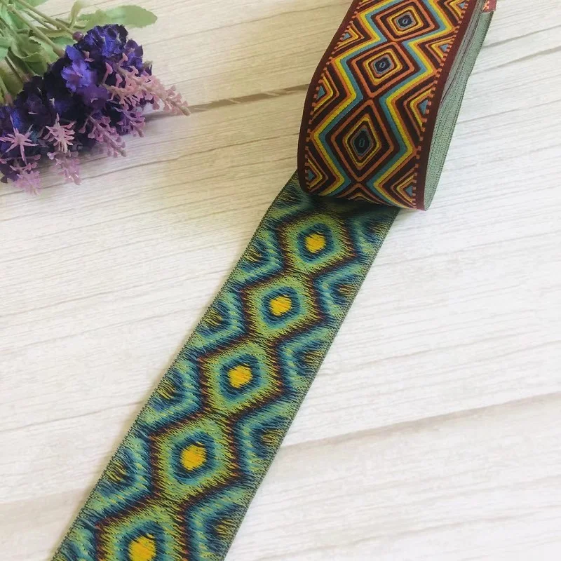 10yards/Lot Wide 5CM Woven Jacquard Ribbon Geometry For Straps Clothing Accessory ZH-4978