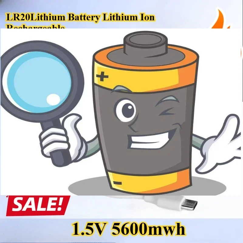 

USB 5600mWh D-type Battery LR20 Lithium Battery Lithium Ion Rechargeable D-type Battery 1.5V Suitable for Gas Appliances