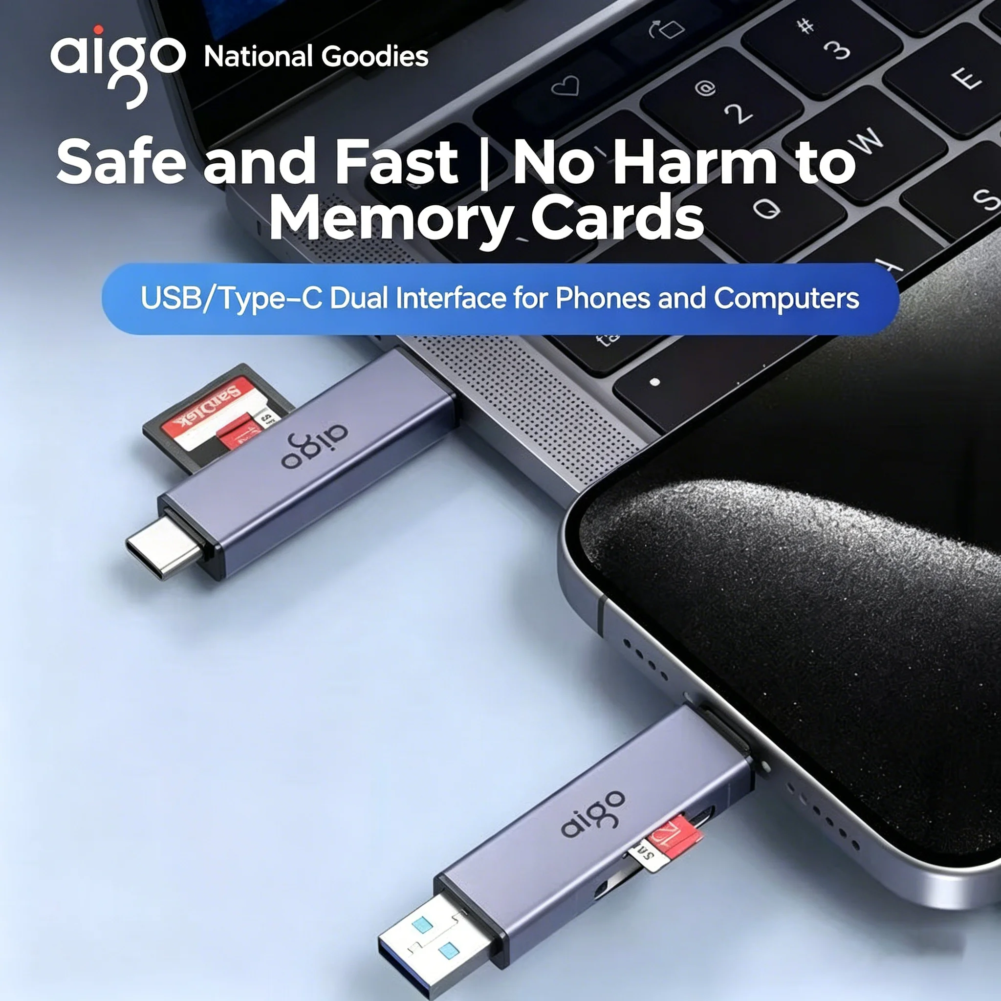AIGO SD/TF Card Reader USB3.0&USB C to SD MicroSD TF card Adapter for Laptop Accessories Smart Memory Cardreader SD Card adapter