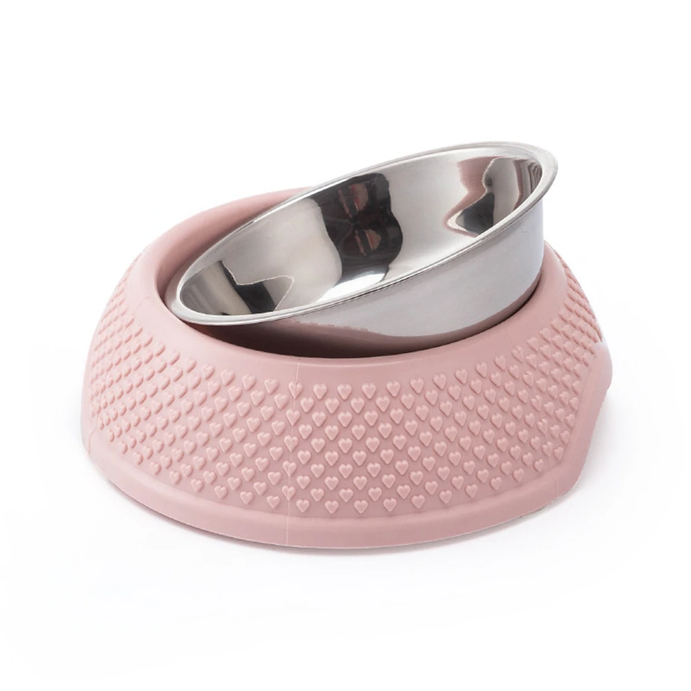 Stainless Steel Pet Feeding Bowl Non-slip Durable Pet Tableware Washable Dog Food Water Dish Cat Bowls With Heart-Shaped Pattern