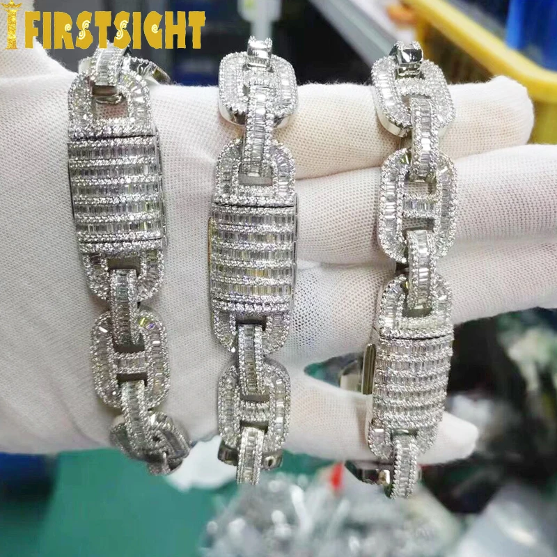 New Lock Pin CZ Link Charm Necklaces 15mm Bling Iced Out Cubic Zirconia Silver Color Cuban Chain Men Hip Hop Jewelry