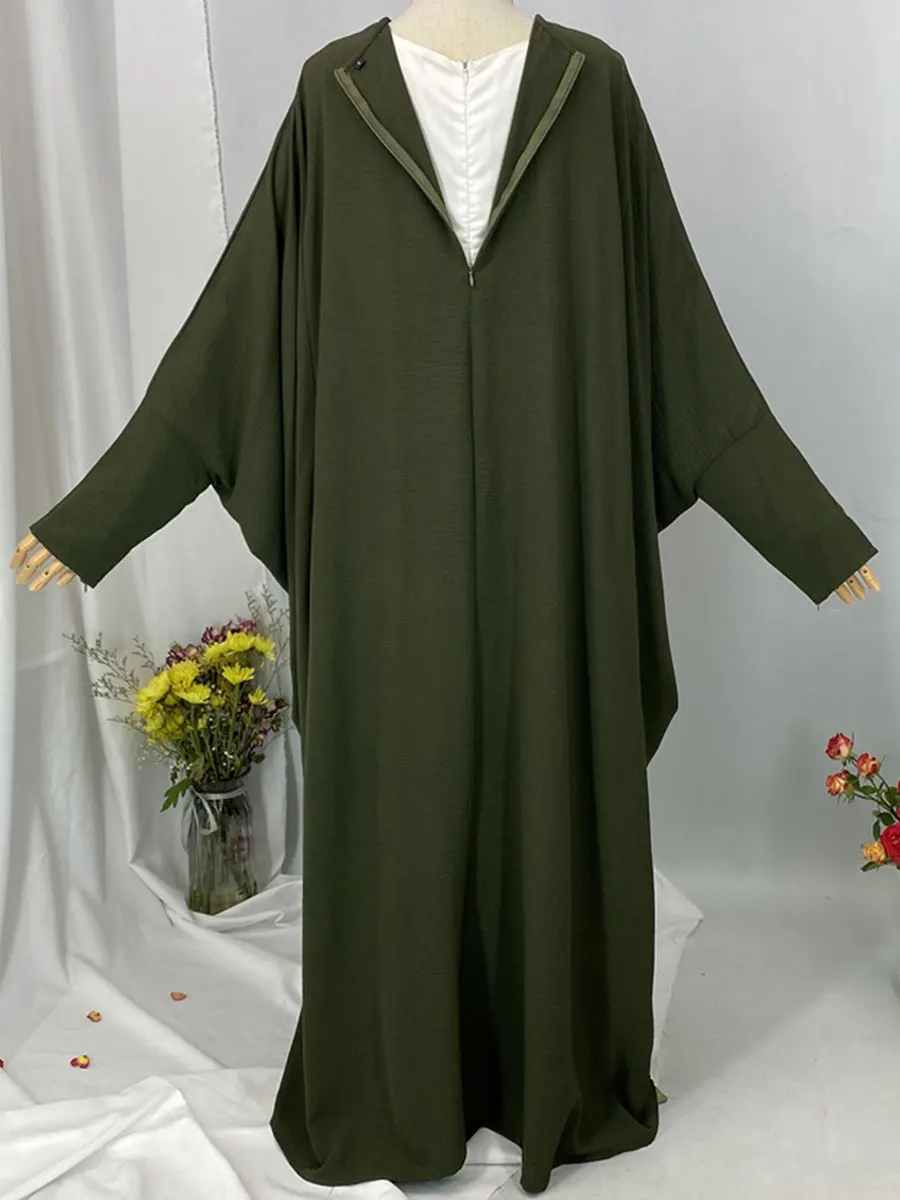 Damen Modest Abaya Maxikleid mit Fledermausärmeln, Hoher Taille, Plissiert, Islamisches Gewand, Ramadan Eid Casual Party Einfarbige Muslimische Kleidung – Detail 4