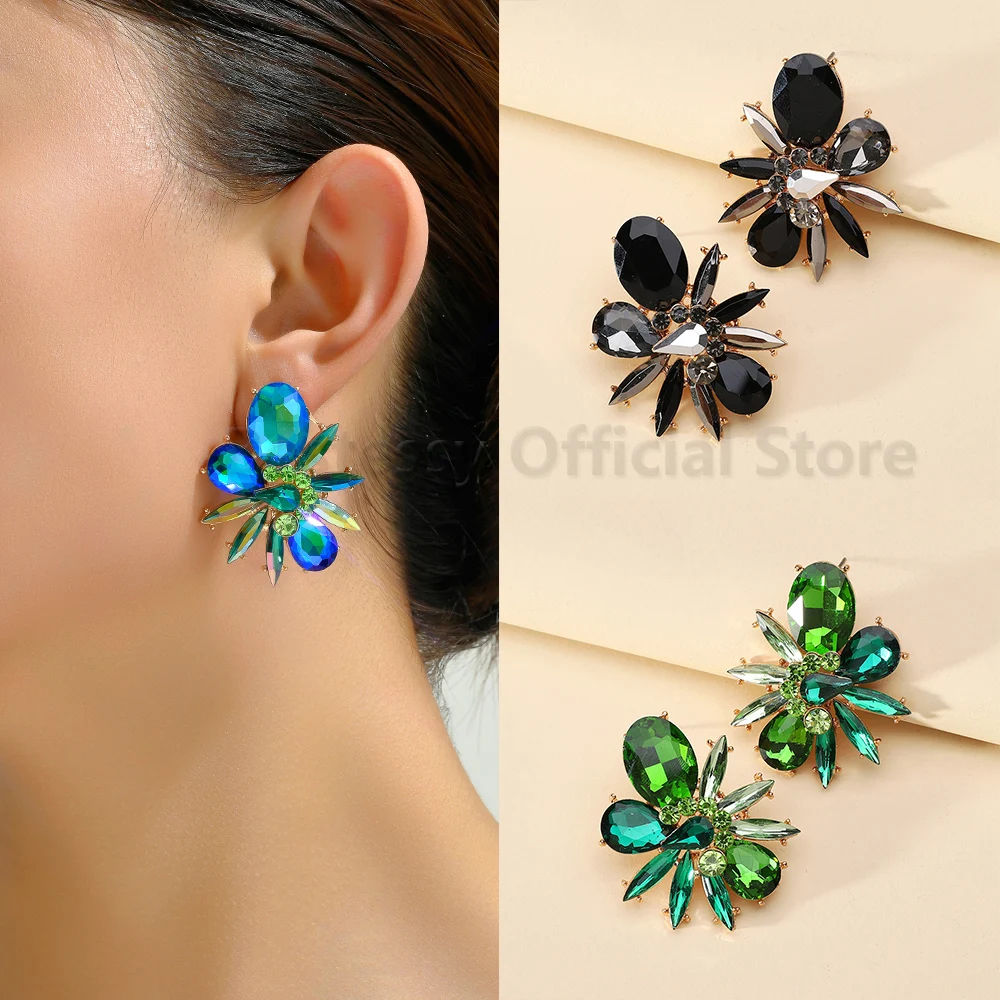 

Colorful Glass Statement Piercing Earrings For Women Geometric Flower Trend Ear Accessories Luxury Designer Wedding Jewelry Gift