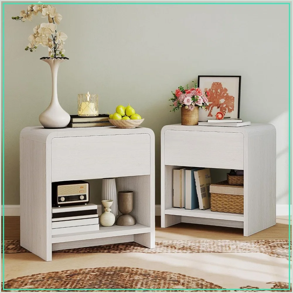 AMERLIFE Nightstands Set of 2 with Storage Drawer and Shelves, White Bedside Tables