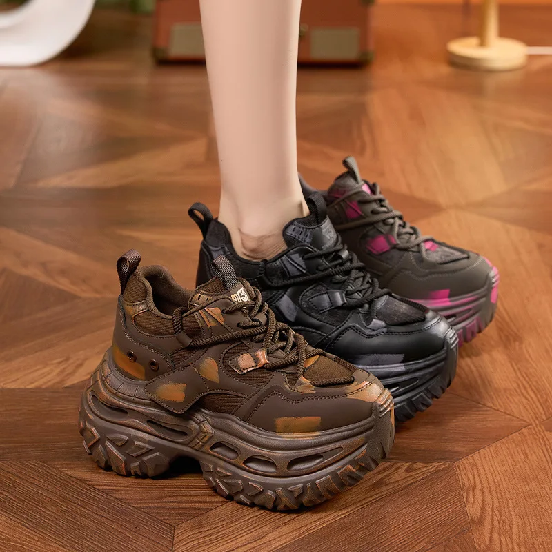 

9cm Platform Chunky Dad Shoes Women Vintage Retro Casual Sneakers Fashion Thick Sole Height Increasing