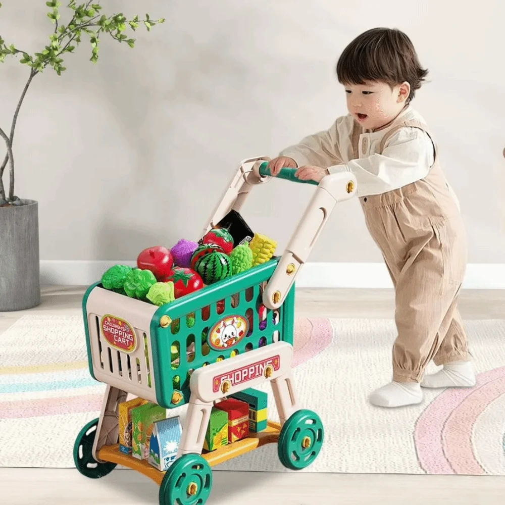 Multicolor Shopping Cart Set 20PCS/Set 1 Trolley Supermarket Trolley Simulation Storage Container Role Playing Indoor Play