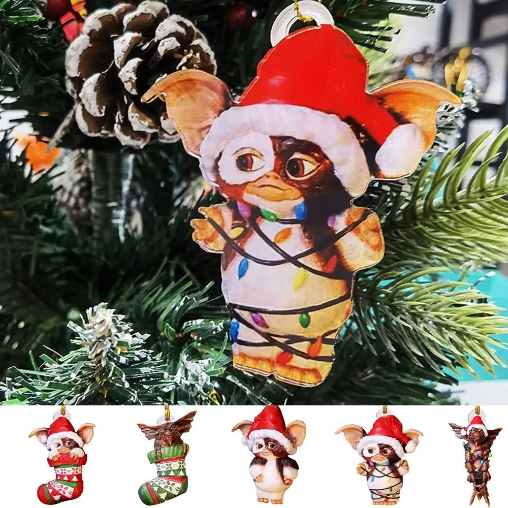 2D Gremlins Santa Hat Acrylic Socks Dog Gremlins Gizmo Puppy Flying Dragon Chrismtas Tree Pendants Birthday Parties