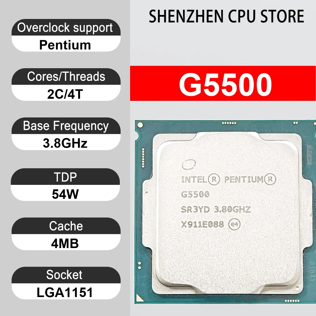 Intel Pentium G5500 2 Core 4 Thread 3.8GHz 54W 4MB Cache 14nm LGA1151 SR3YD DDR4 2400 MHz Coffee Lake UHD Graphics 630