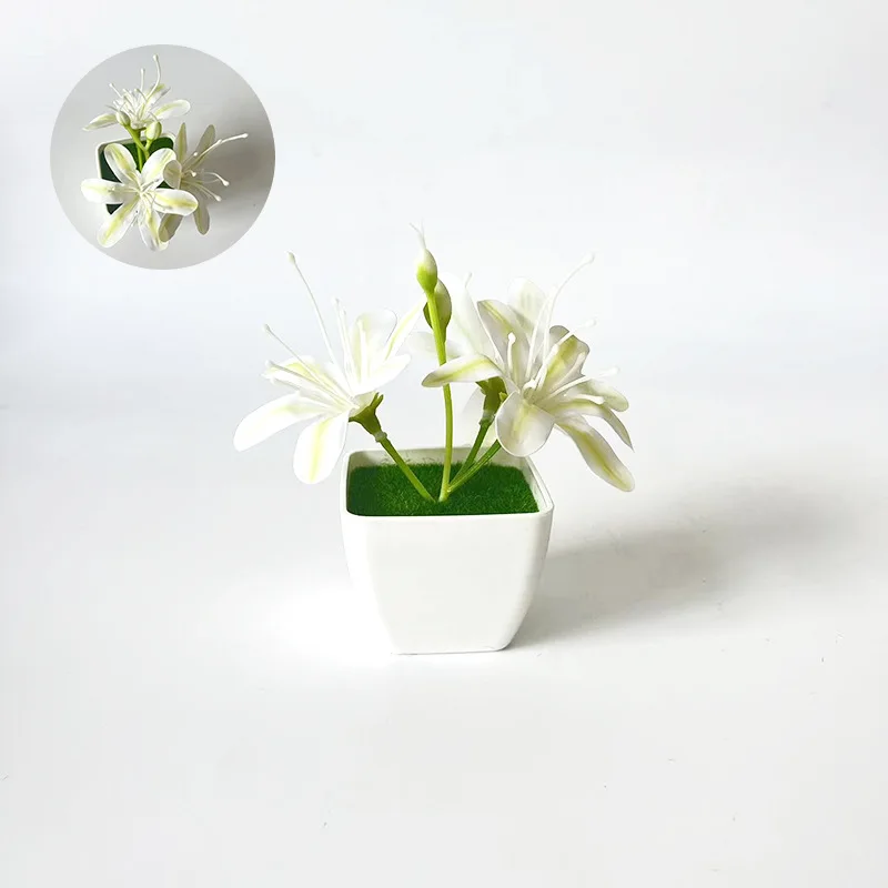 3 Stem Jasmine Potted Plant Artificial Floral Decor for Indoor Use Plastic Material White Pink Orange Blue Purple