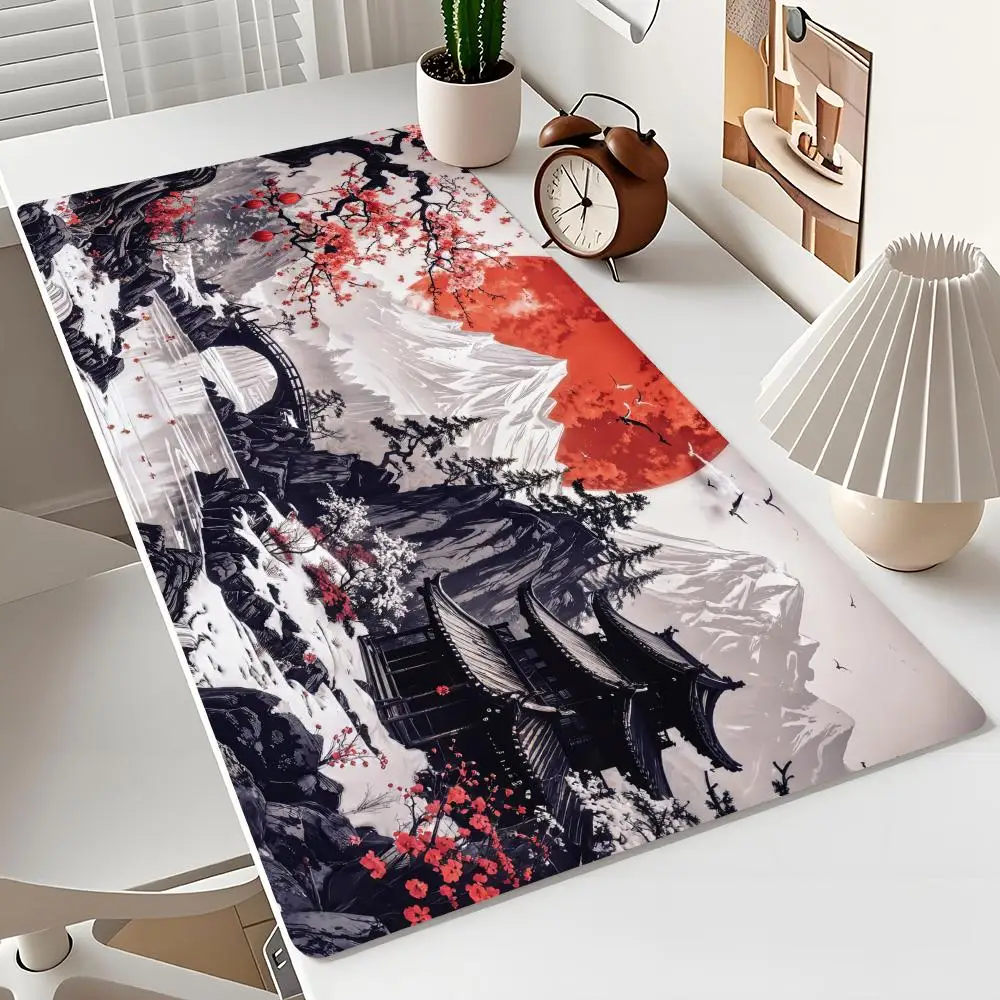 Ink Wash Art Landscape Design large Mouse Pad Desk Mat Non-Slip Stitched Edge pc accessories Gaming mats Mouse carpet office rug