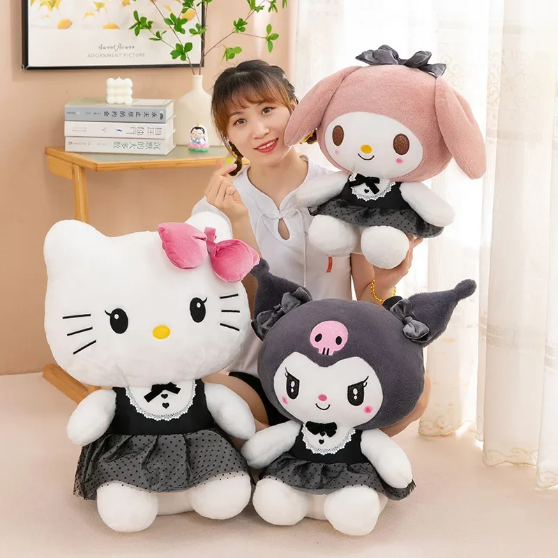 

Черное платье серии Sanrio, плюшевая игрушка, милая плюшевая кукла Kuromi Hello Kitty My Melody, аниме, мягкая игрушка для девочек, подарок на день рождения
