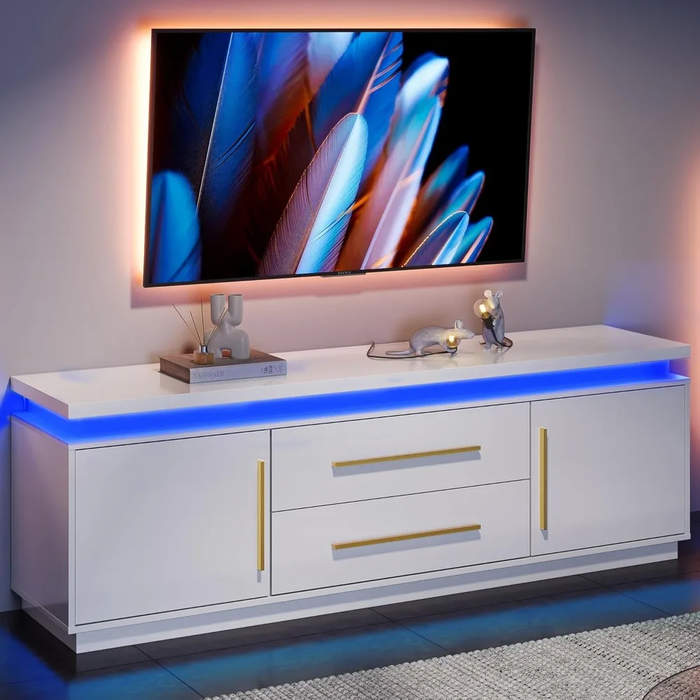 

Modern 75" TV Stand: Entertainment Center with LED Lights and Melody Sync Feature
